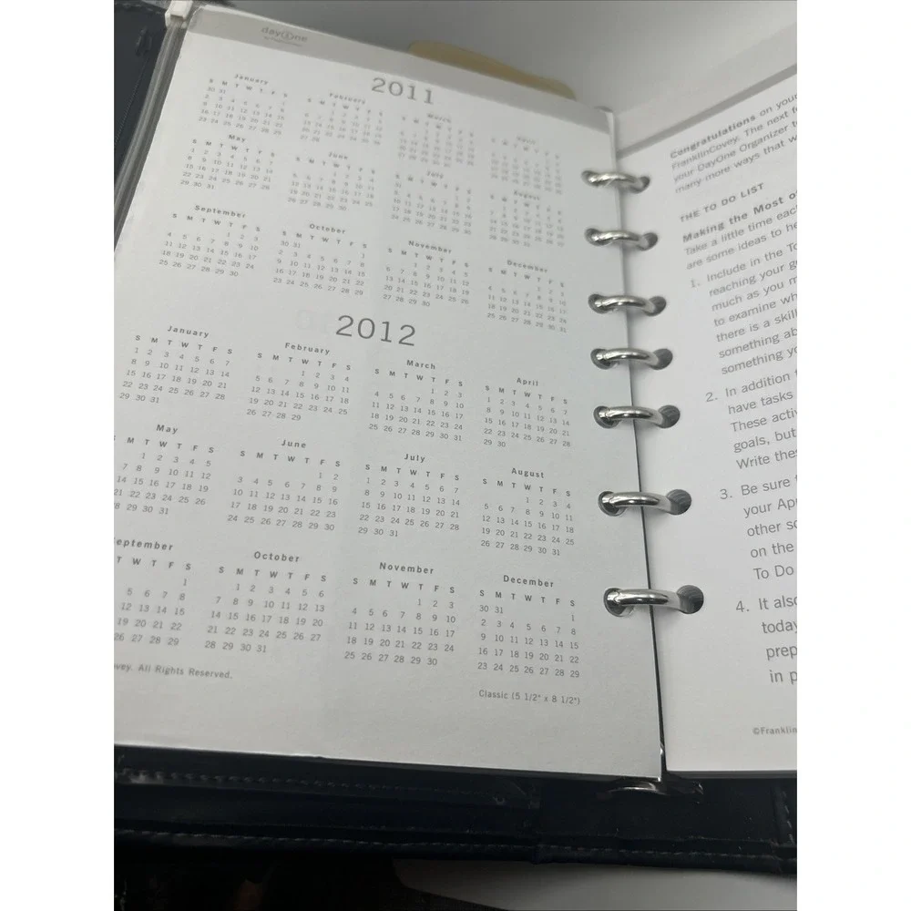 Franklin Day One Snap‎ Closure 3-Ring Classic Planner, Black, 8.5